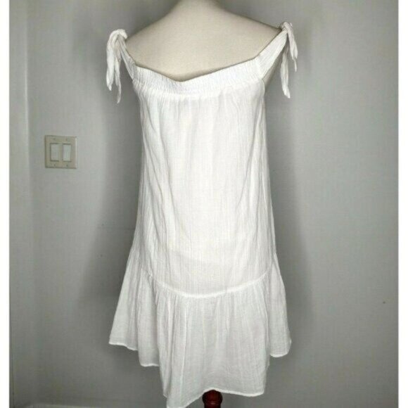 BCBGMaxAzria Dress XXS White Gauzy Resort Beach Beckie Off Shoulder - Picture 7 of 11